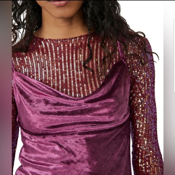 🇺🇲Free People Velvet Tunic Cami Top Fig Jam-NWT - Picture 3 of 5